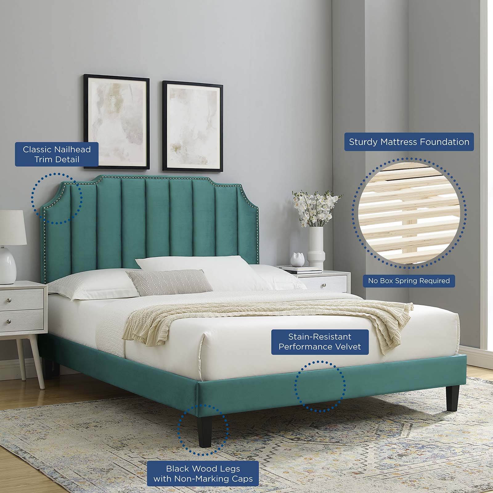 Colette Twin Performance Velvet Platform Bed By Modway - MOD-6884 | Beds - 105
