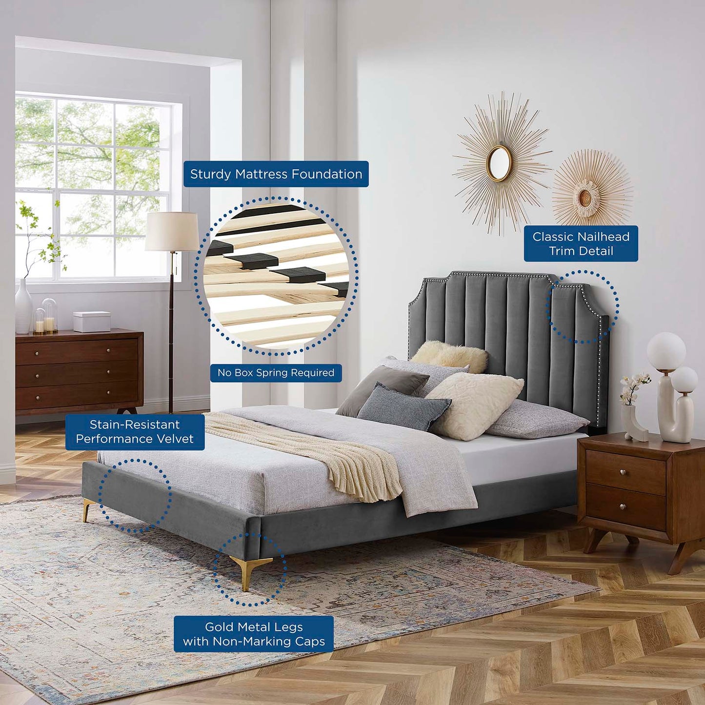 Colette Full Performance Velvet Platform Bed By Modway - MOD-6888 | Beds - 9