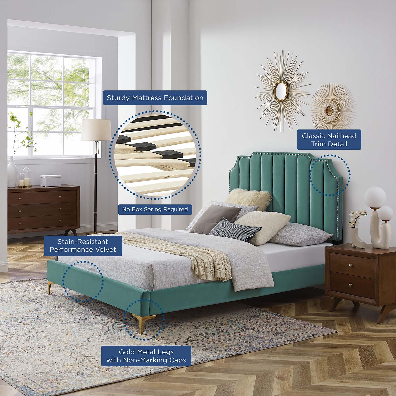 Colette Full Performance Velvet Platform Bed By Modway - MOD-6888 | Beds - 105