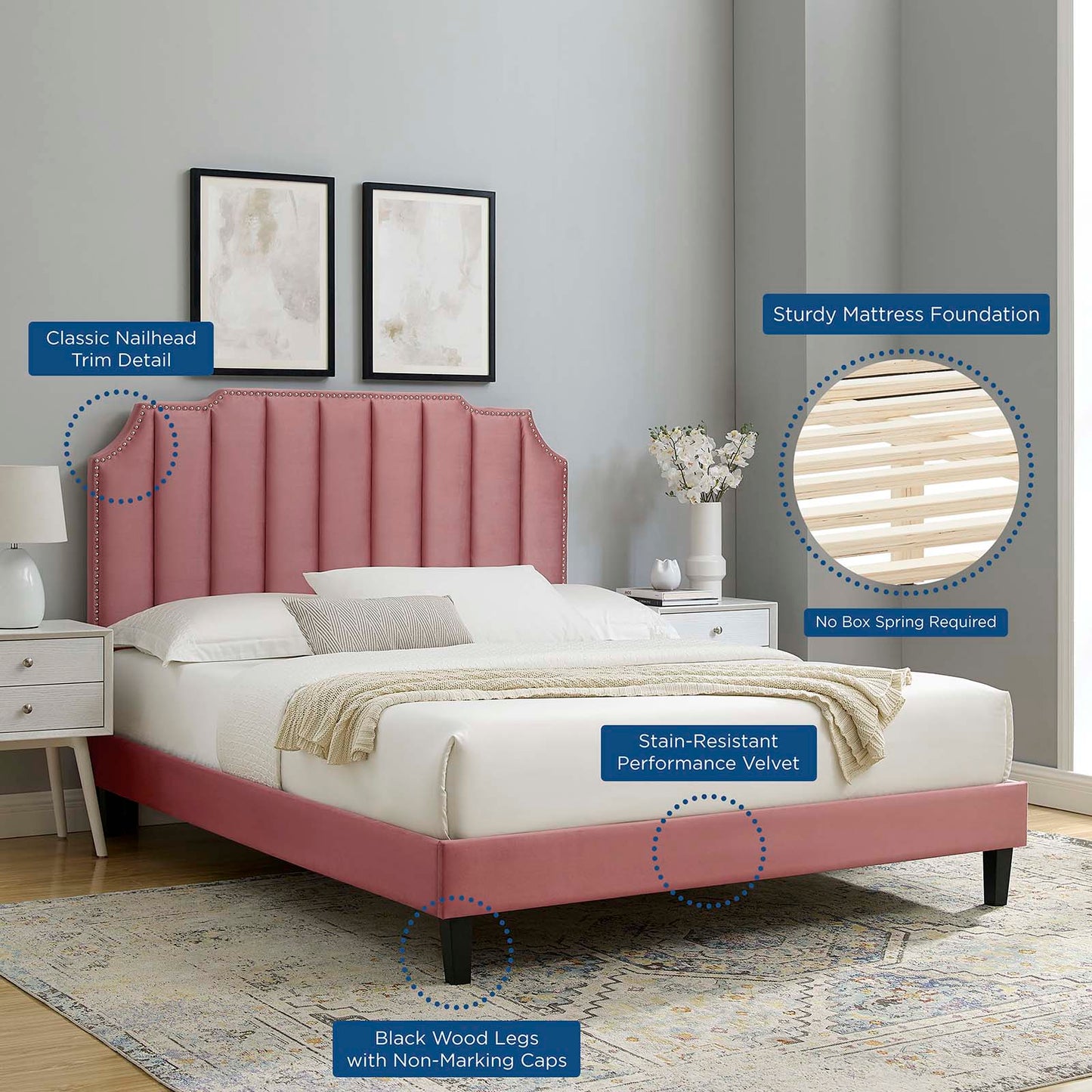 Colette Full Performance Velvet Platform Bed By Modway - MOD-6890 | Beds - 25
