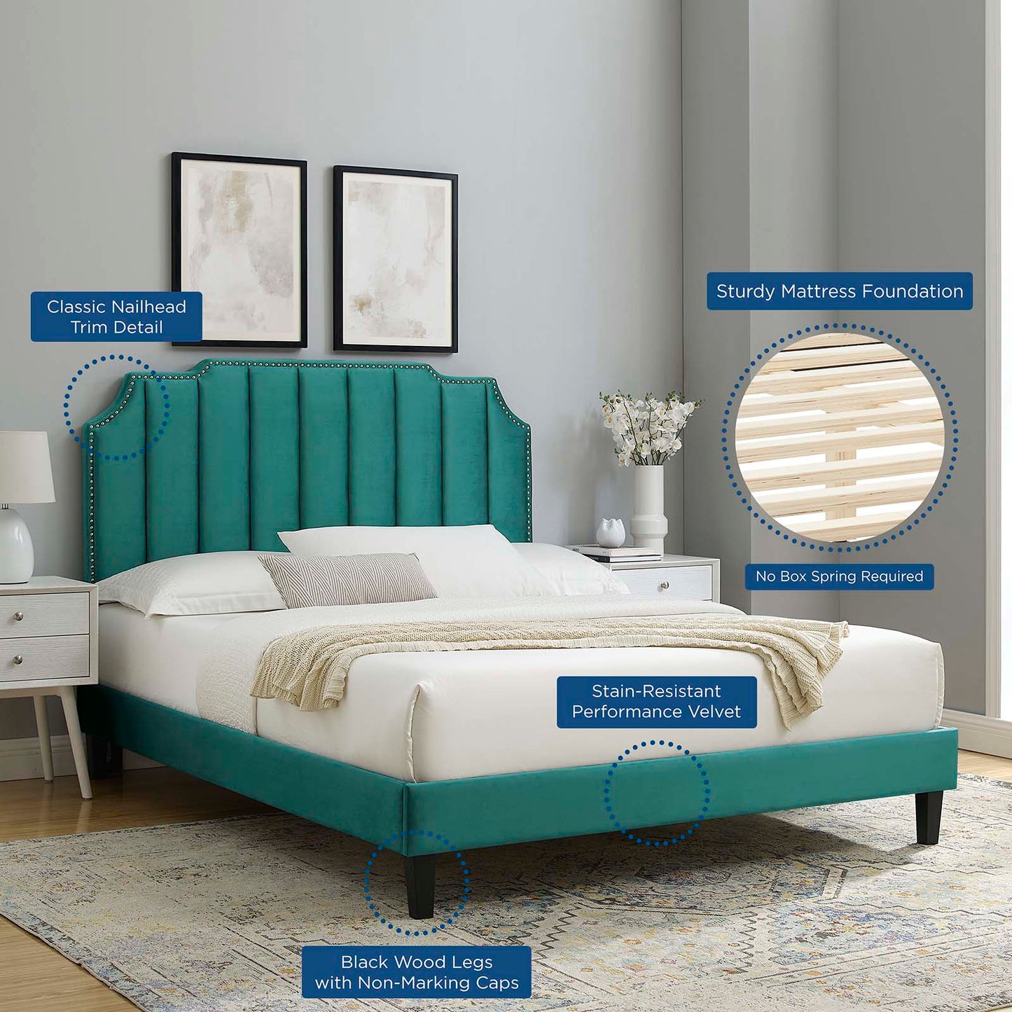 Colette Full Performance Velvet Platform Bed By Modway - MOD-6890 | Beds - 105