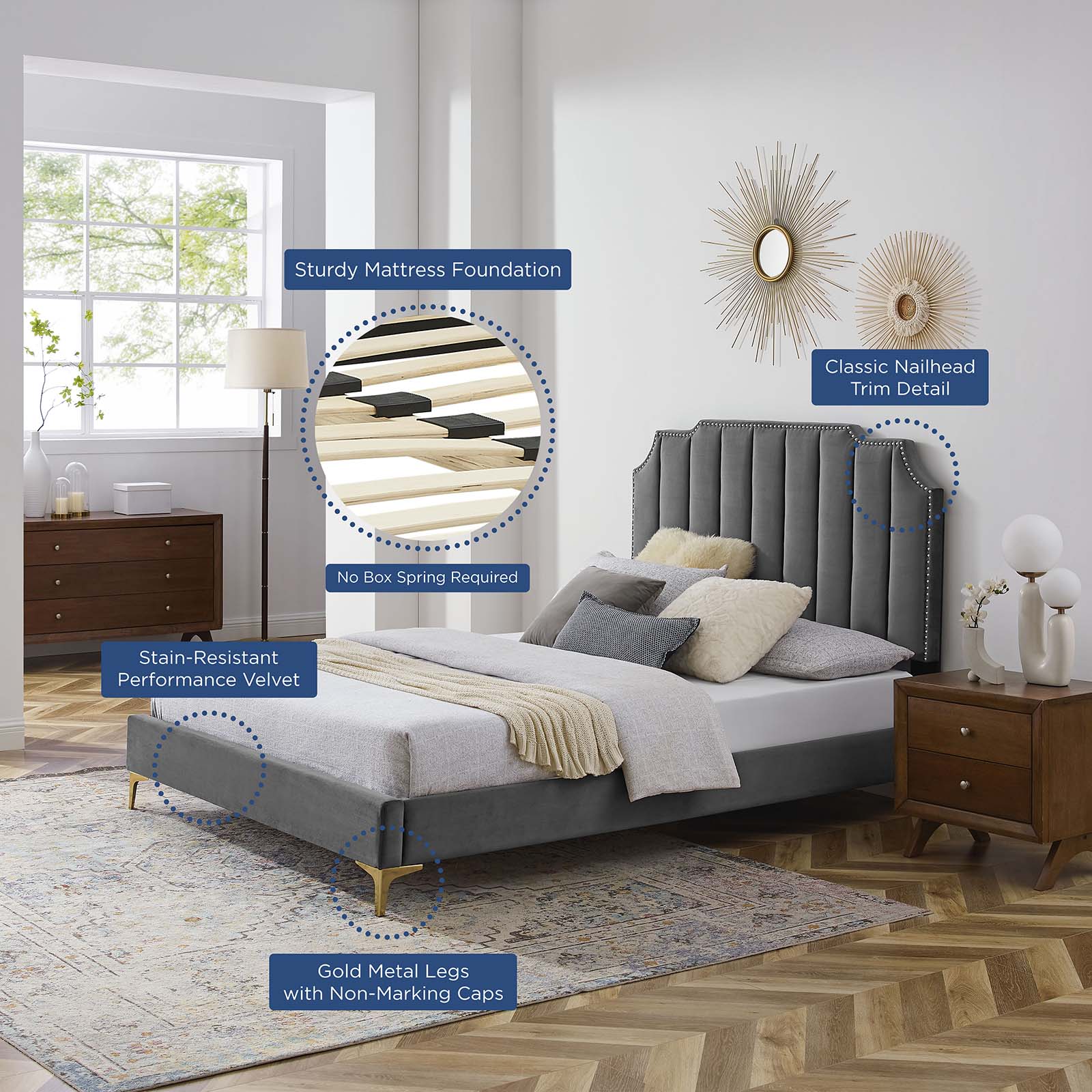 Colette King Performance Velvet Platform Bed By Modway - MOD-6894 | Beds - 9