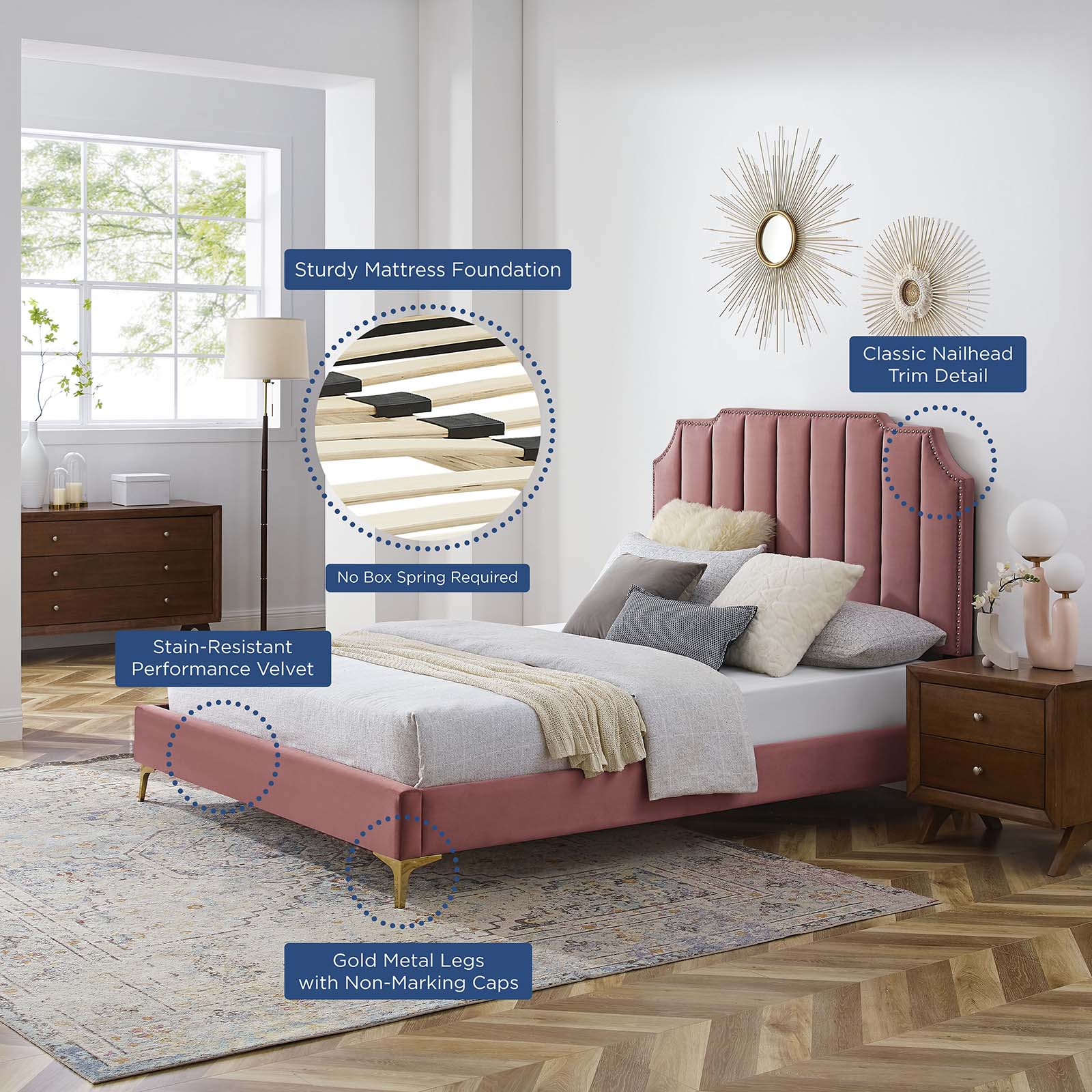 Colette King Performance Velvet Platform Bed By Modway - MOD-6894 | Beds - 25