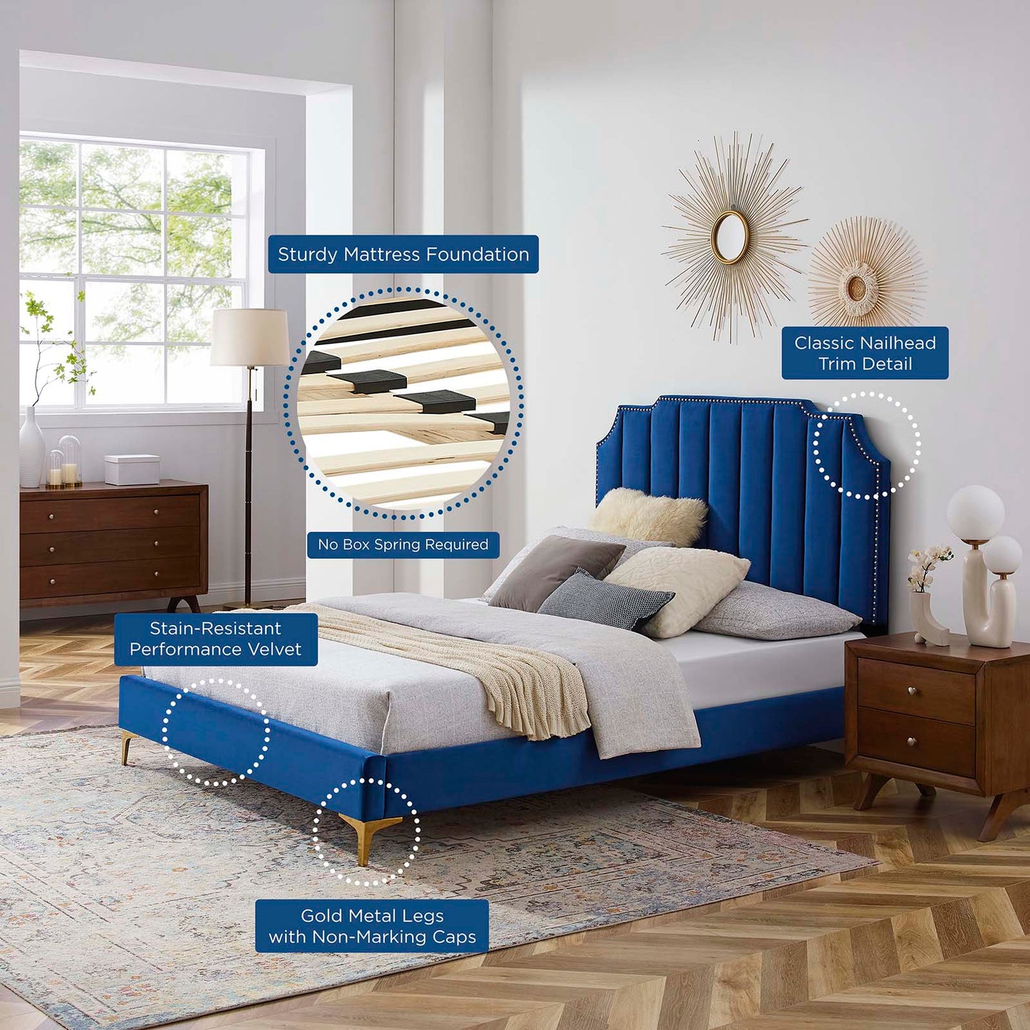 Colette King Performance Velvet Platform Bed By Modway - MOD-6894 | Beds - 73