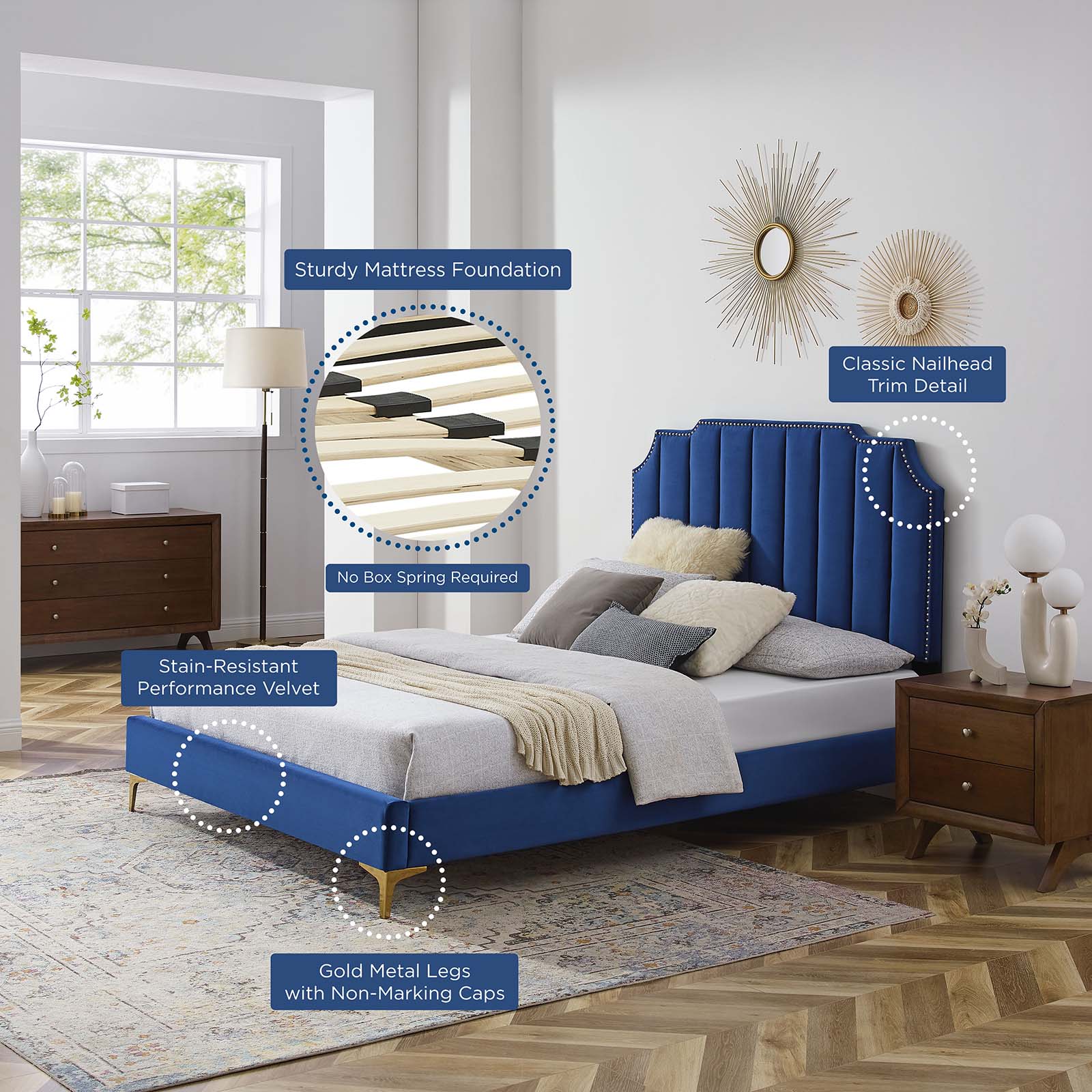 Colette King Performance Velvet Platform Bed By Modway - MOD-6894 | Beds - 73