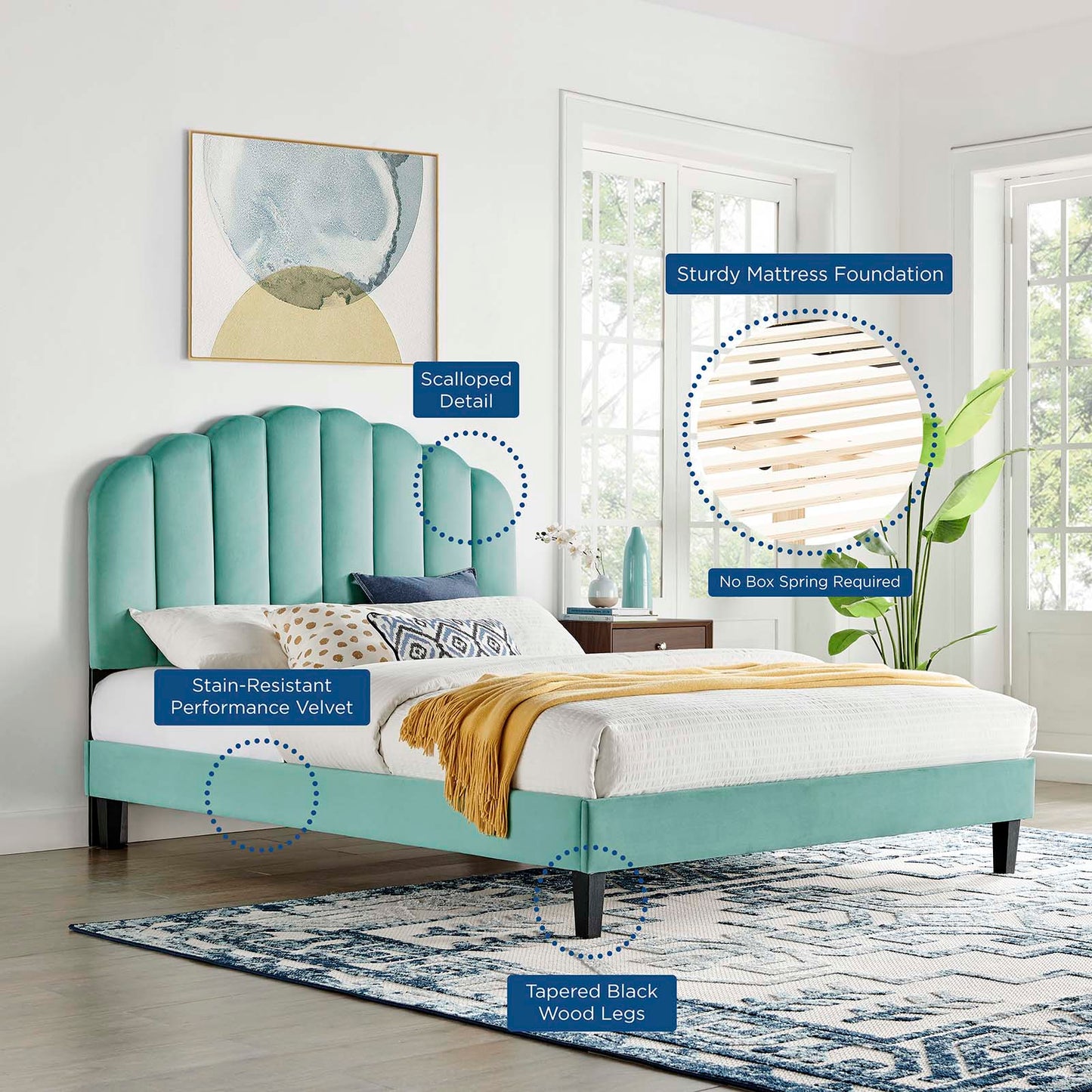 Daisy Performance Velvet King Platform Bed By Modway - MOD-7047-CHA | Beds |  Modishstore - 35