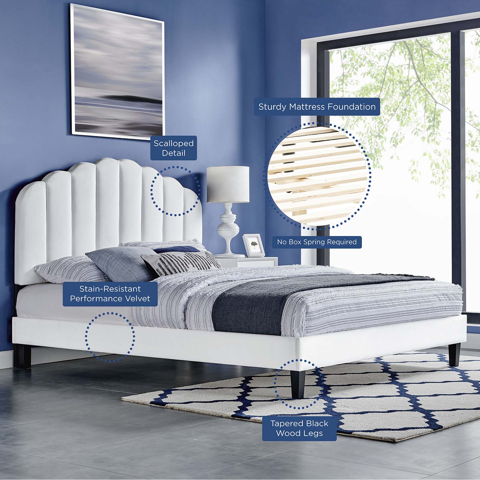 Daisy Performance Velvet King Platform Bed By Modway - MOD-7047-CHA | Beds |  Modishstore - 68