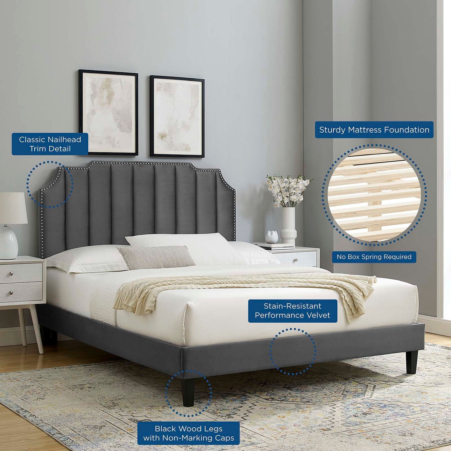 Colette King Performance Velvet Platform Bed By Modway - MOD-7075 | Beds - 9