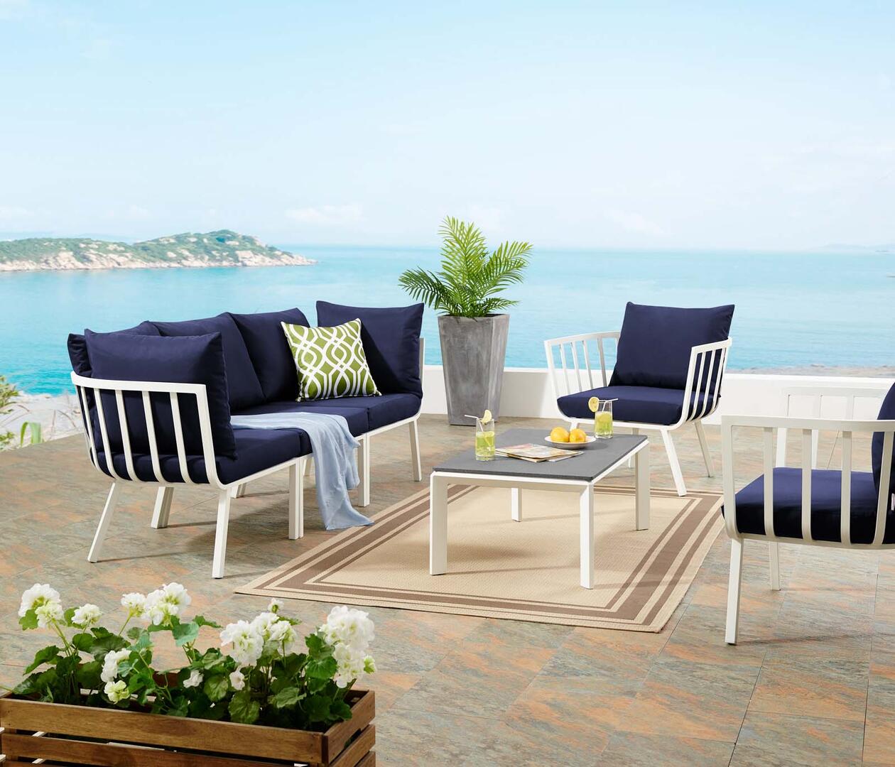 Modway Riverside 5 Piece Outdoor Patio Aluminum Set-EEI-3783 | Outdoor Sofas, Loveseats & Sectionals | Modishstore-31