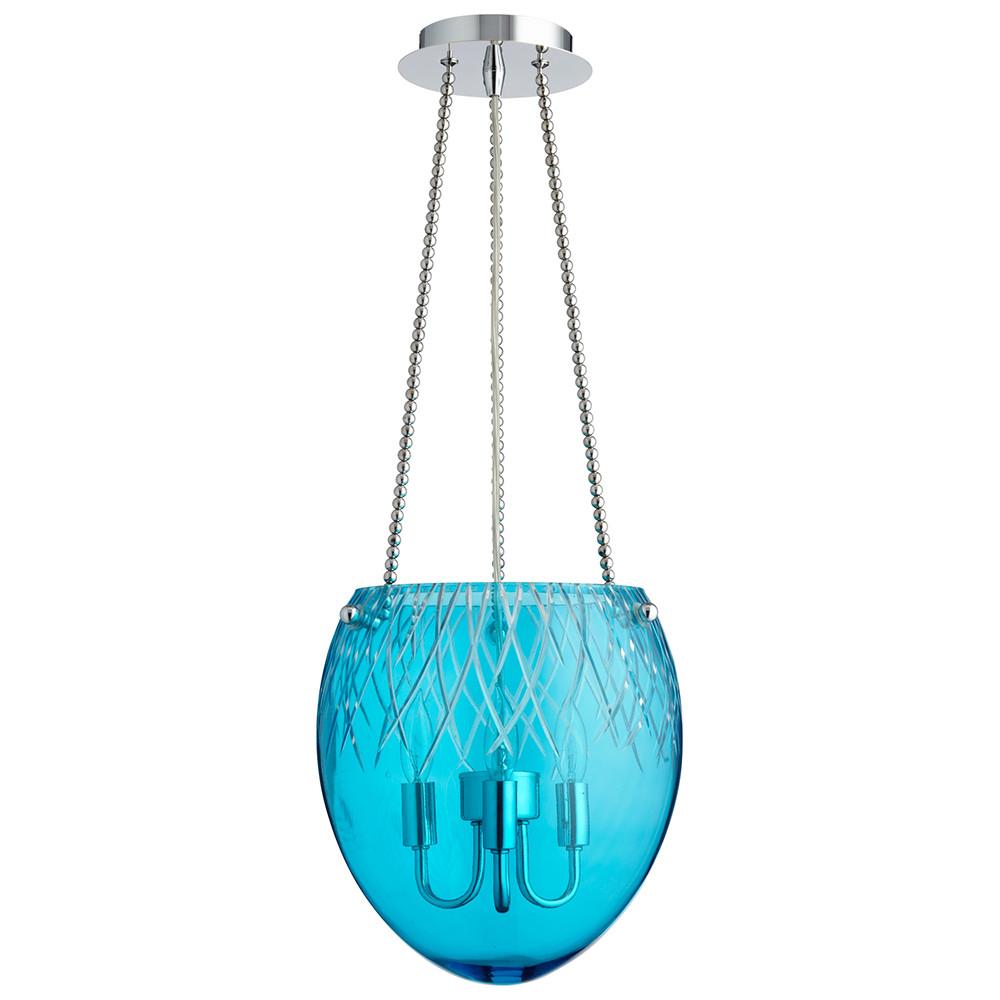 Cyan Design 3 Light Blue Etched Pendant Lamp - Chrome