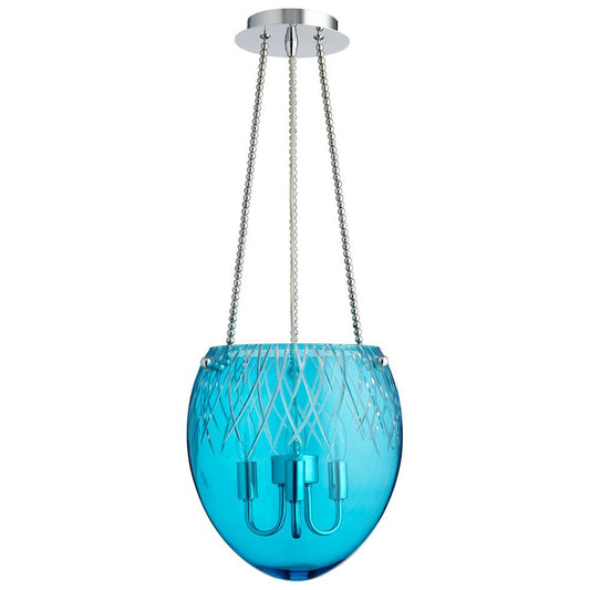 Cyan Design 3 Light Blue Etched Pendant Lamp - Chrome