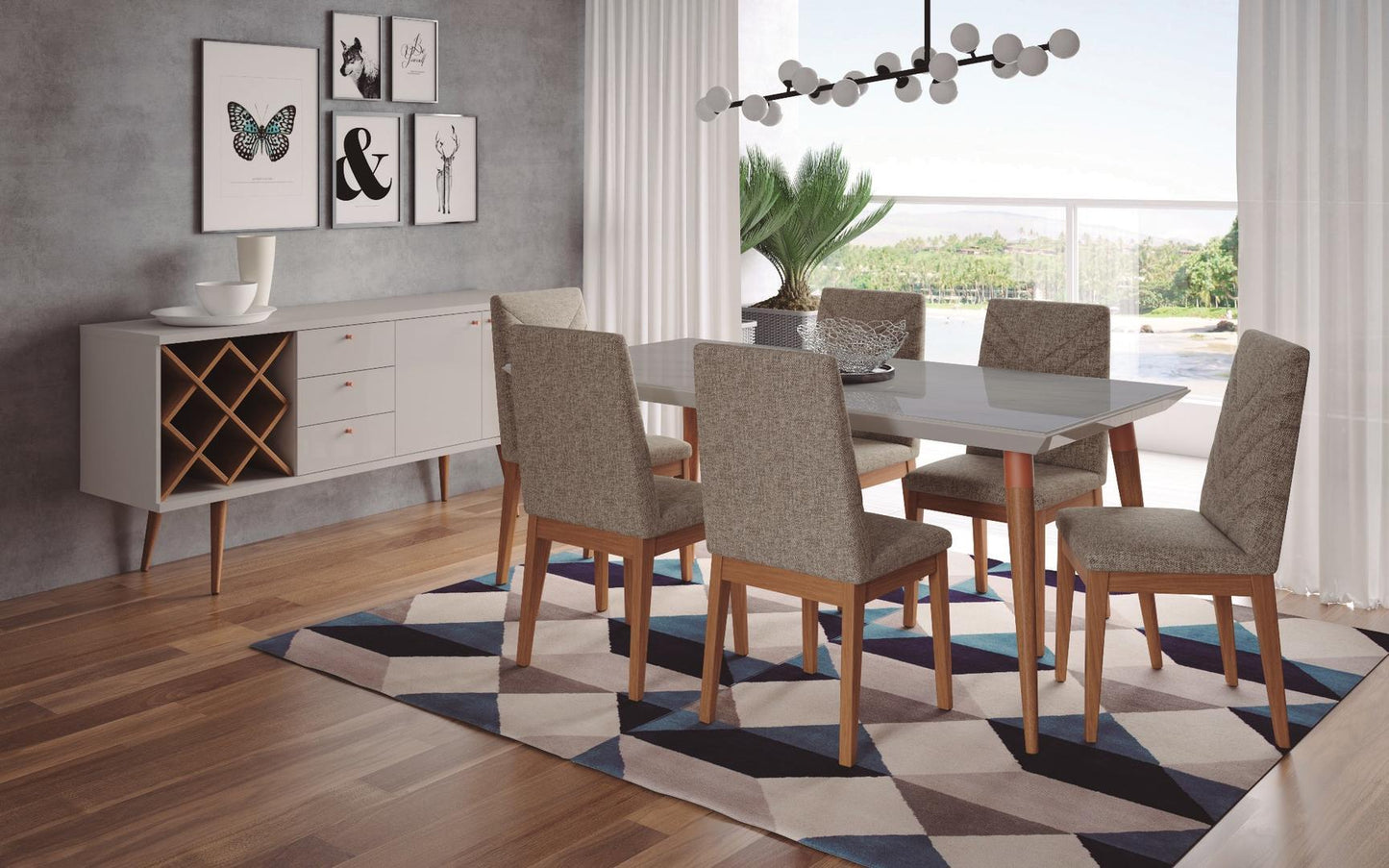 Manhattan Comfort 7-Piece Utopia 70.86" and Catherine Dining Set with 6 Dining Chairs