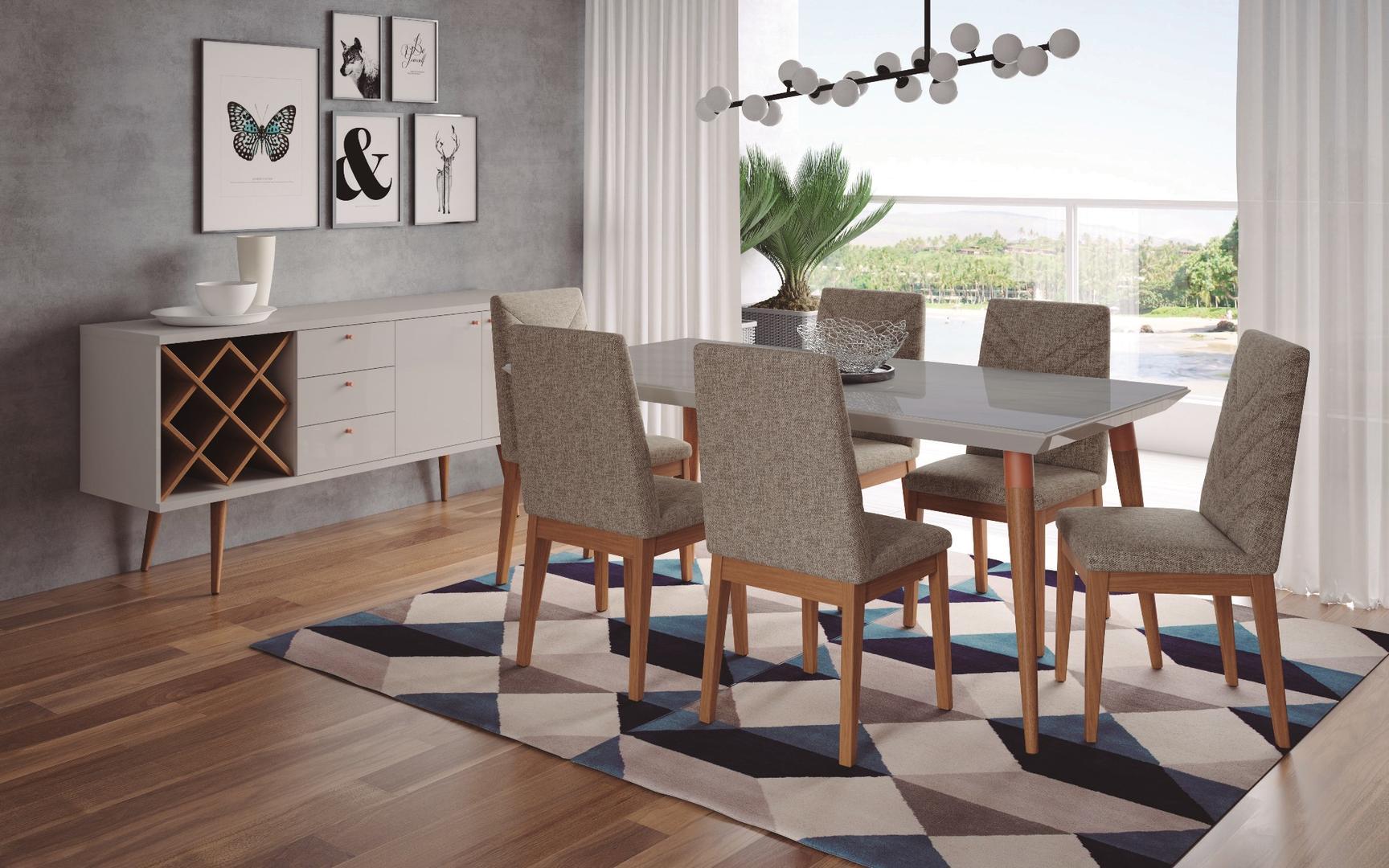 Manhattan Comfort 7-Piece Utopia 70.86" and Catherine Dining Set with 6 Dining Chairs
