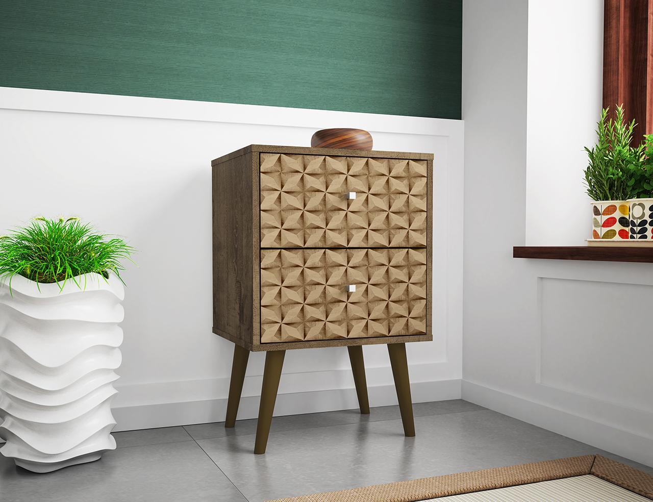 Manhattan Comfort Liberty Mid Century - Modern Nightstand 2.0 with 2 Full Extension Drawers