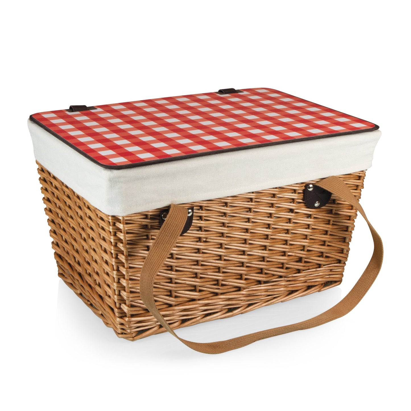 Picnic Time Canasta Natural Flat Lid Basket Willow Red Check Lid - Set of 2