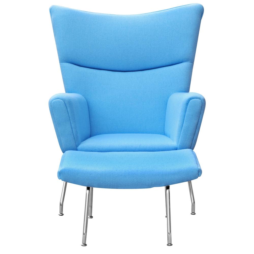 Fine Mod Imports Wing Chair and Ottoman in Wool