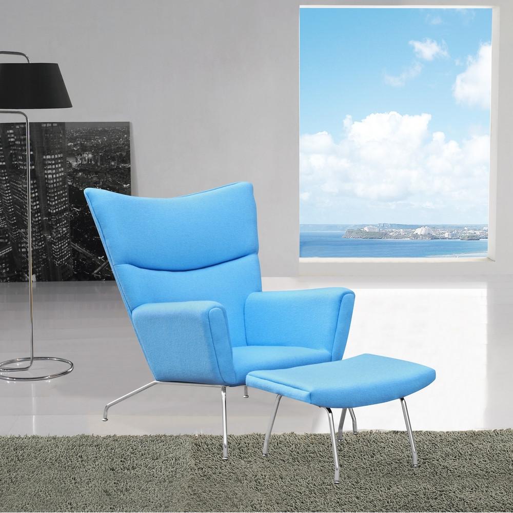 Fine Mod Imports Wing Chair and Ottoman in Wool