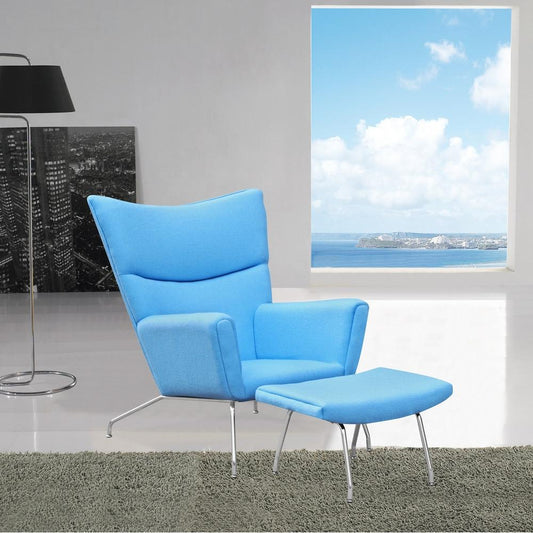 Fine Mod Imports Wing Chair and Ottoman in Wool