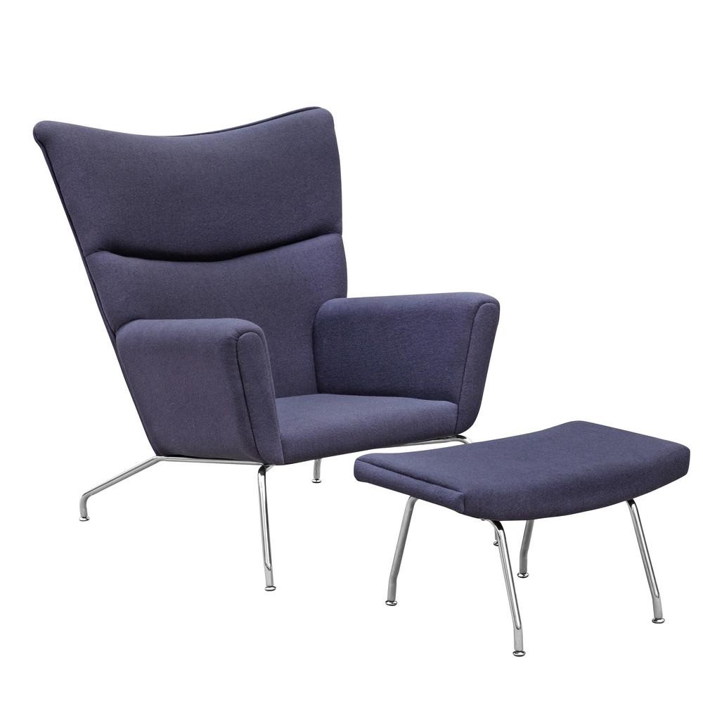 Fine Mod Imports Wing Chair and Ottoman in Wool