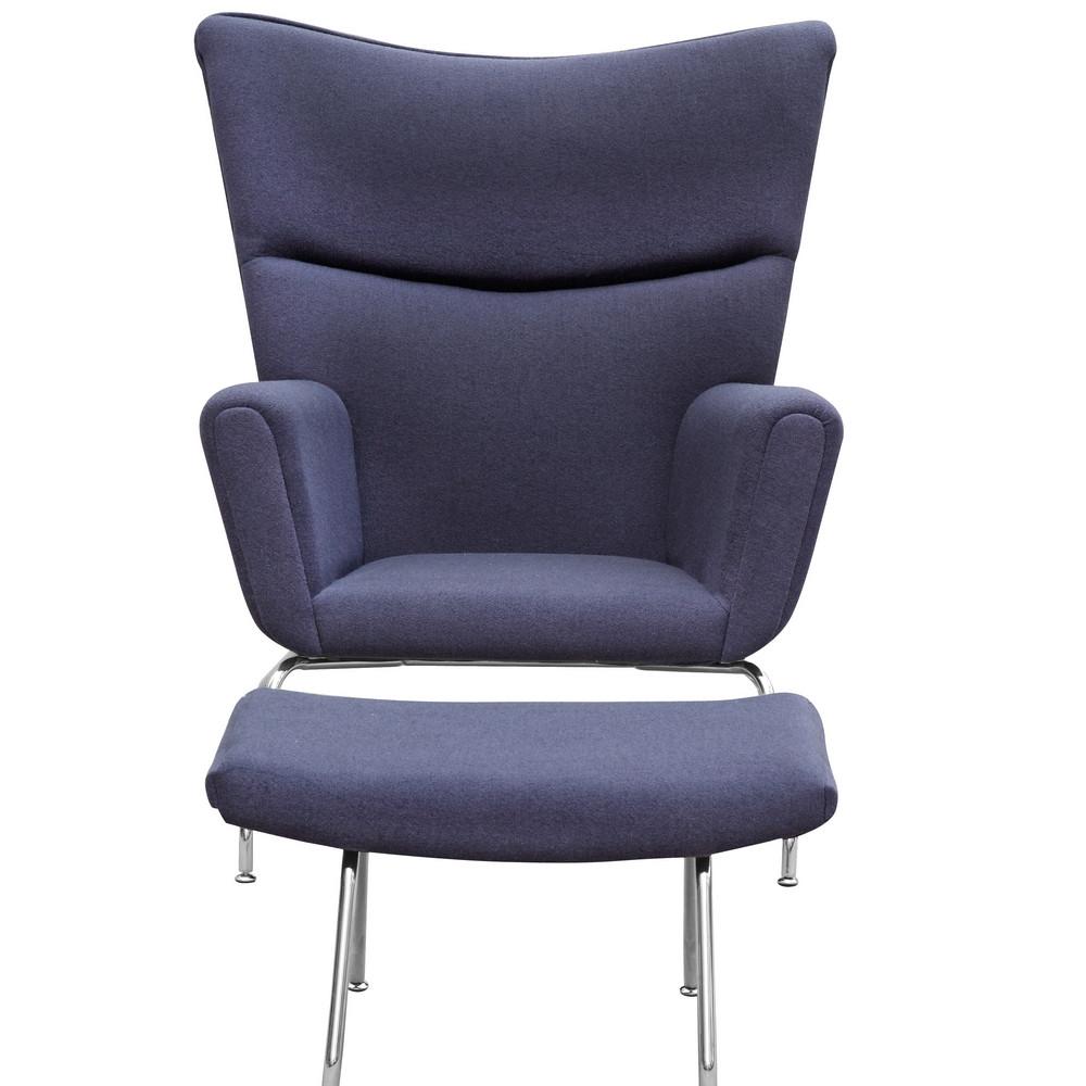 Fine Mod Imports Wing Chair and Ottoman in Wool
