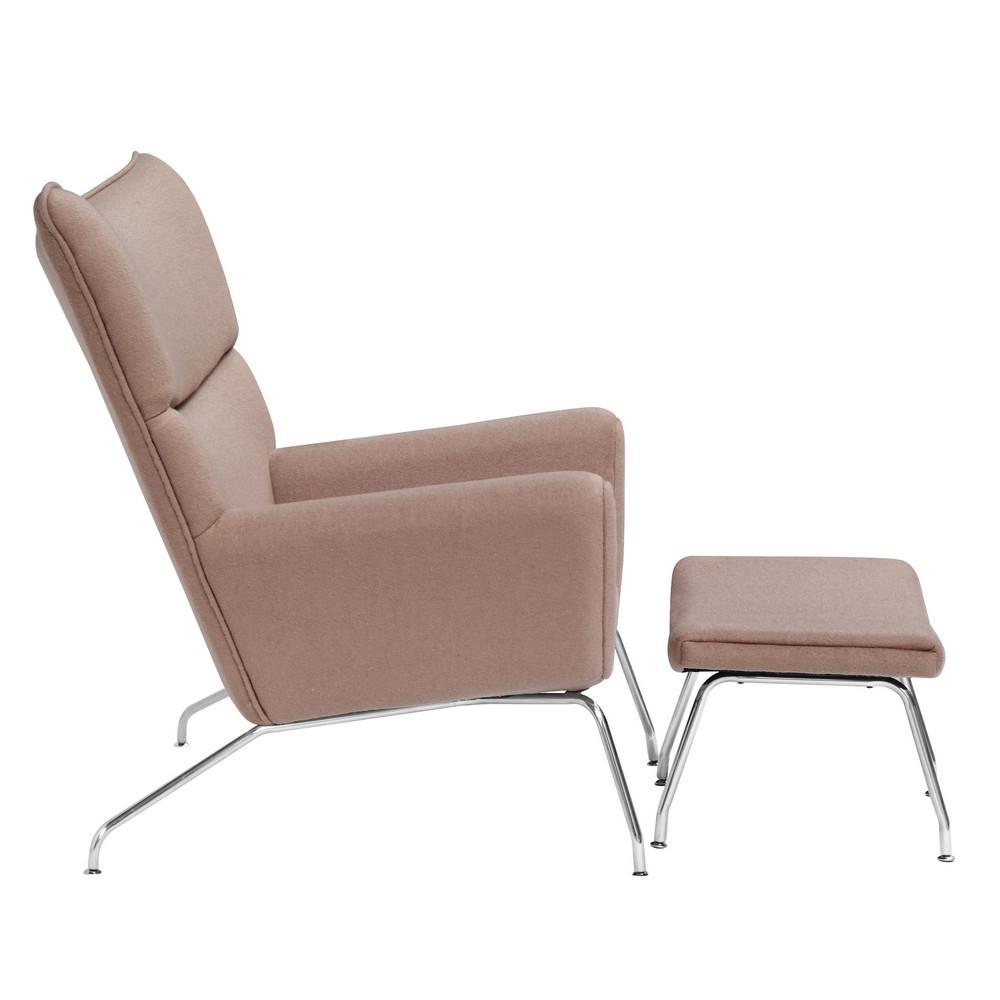 Fine Mod Imports Wing Chair and Ottoman in Wool