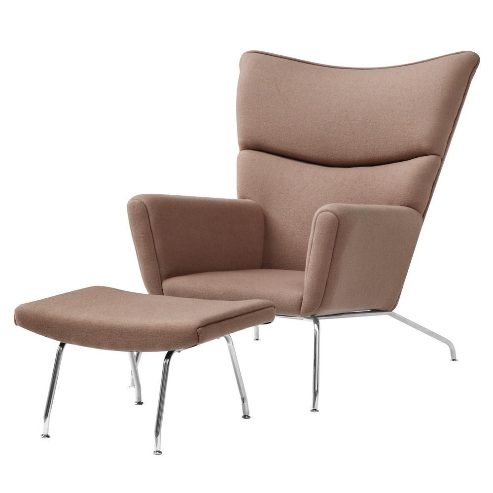 Fine Mod Imports Wing Chair and Ottoman in Wool