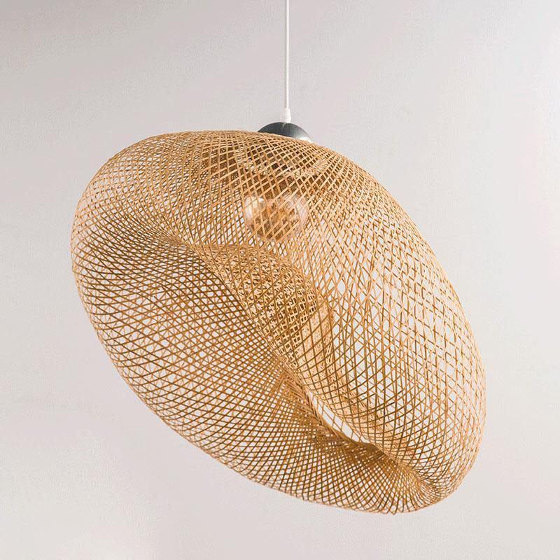 Bamboo Wave Shade Pendant Light Fixture Rustic Vintage Japanese Lamp