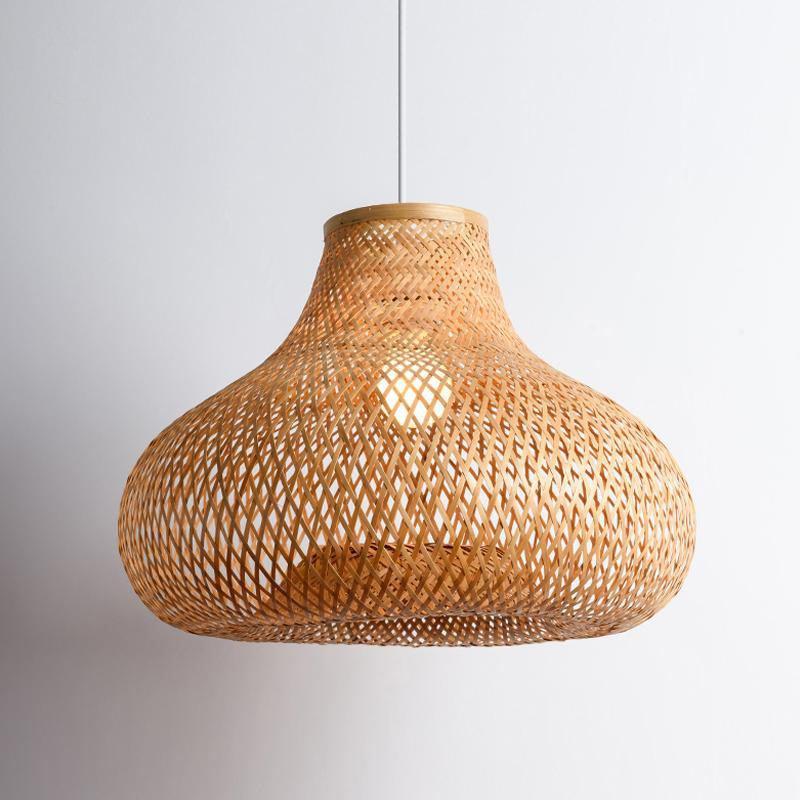 Hand Bamboo Gourd Shade Pendant Light Fixture Asian Ceiling Lamp