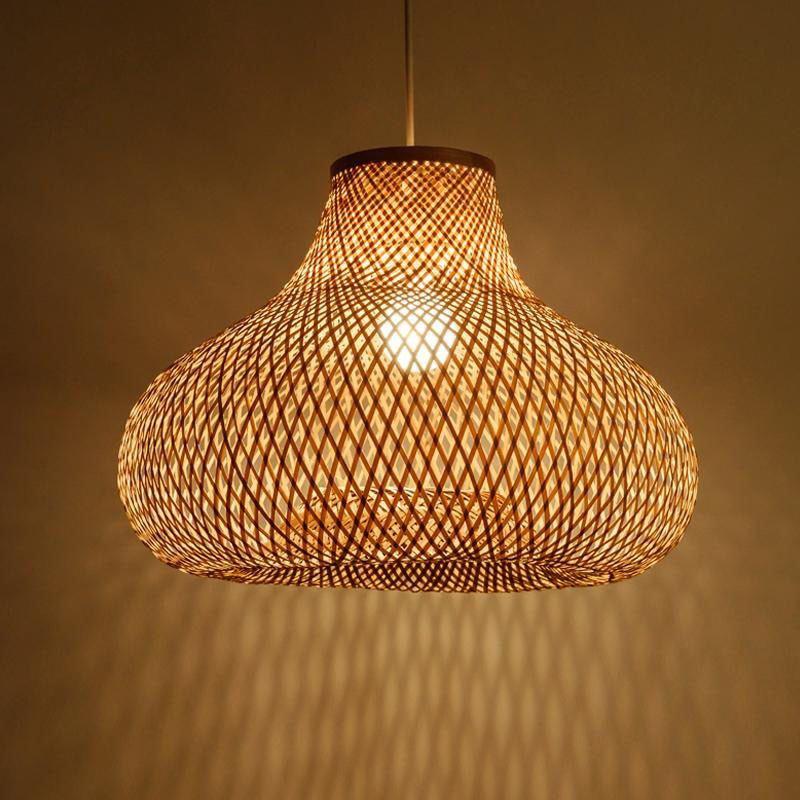 Hand Bamboo Gourd Shade Pendant Light Fixture Asian Ceiling Lamp