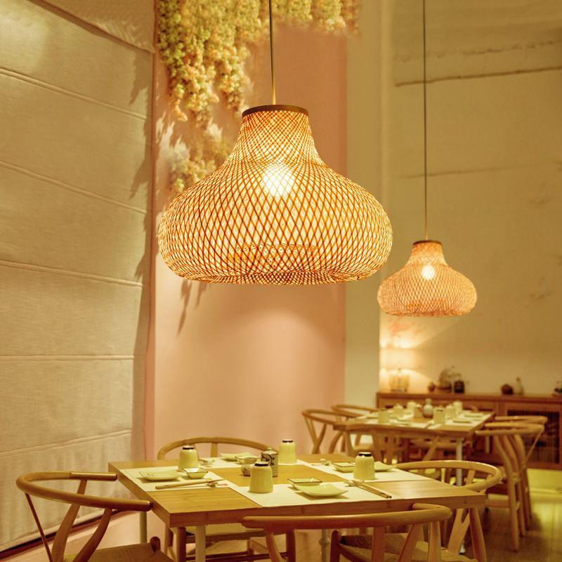Hand Bamboo Gourd Shade Pendant Light Fixture Asian Ceiling Lamp
