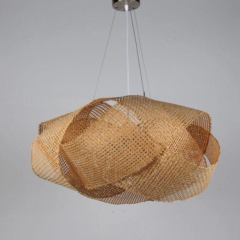 Bamboo Cloud Shade Pendant Light Fixture Tatami Hanging Ceiling Lamp Plafon