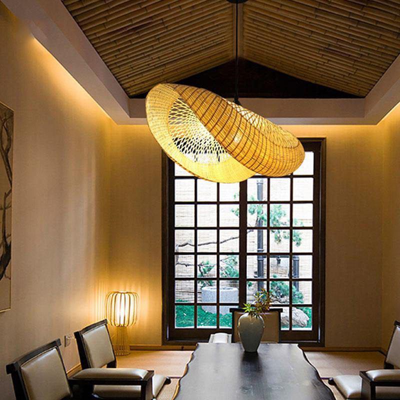 Bamboo Cap Shade Pendant Light Fixture Vintage Fashion Hanging Ceiling Lamp