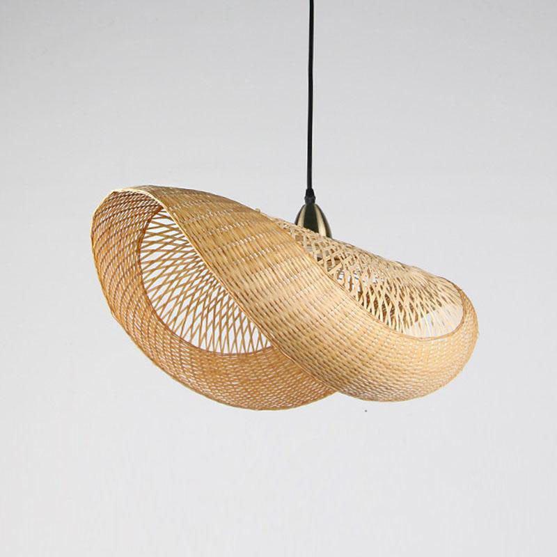 Bamboo Cap Shade Pendant Light Fixture Vintage Fashion Hanging Ceiling Lamp