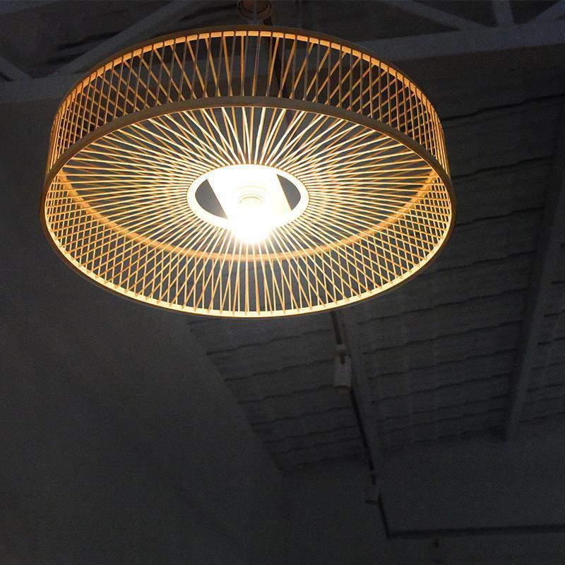Bamboo Shade Pendant Light Fixture Rustic Asian Hanging Ceiling Lamp