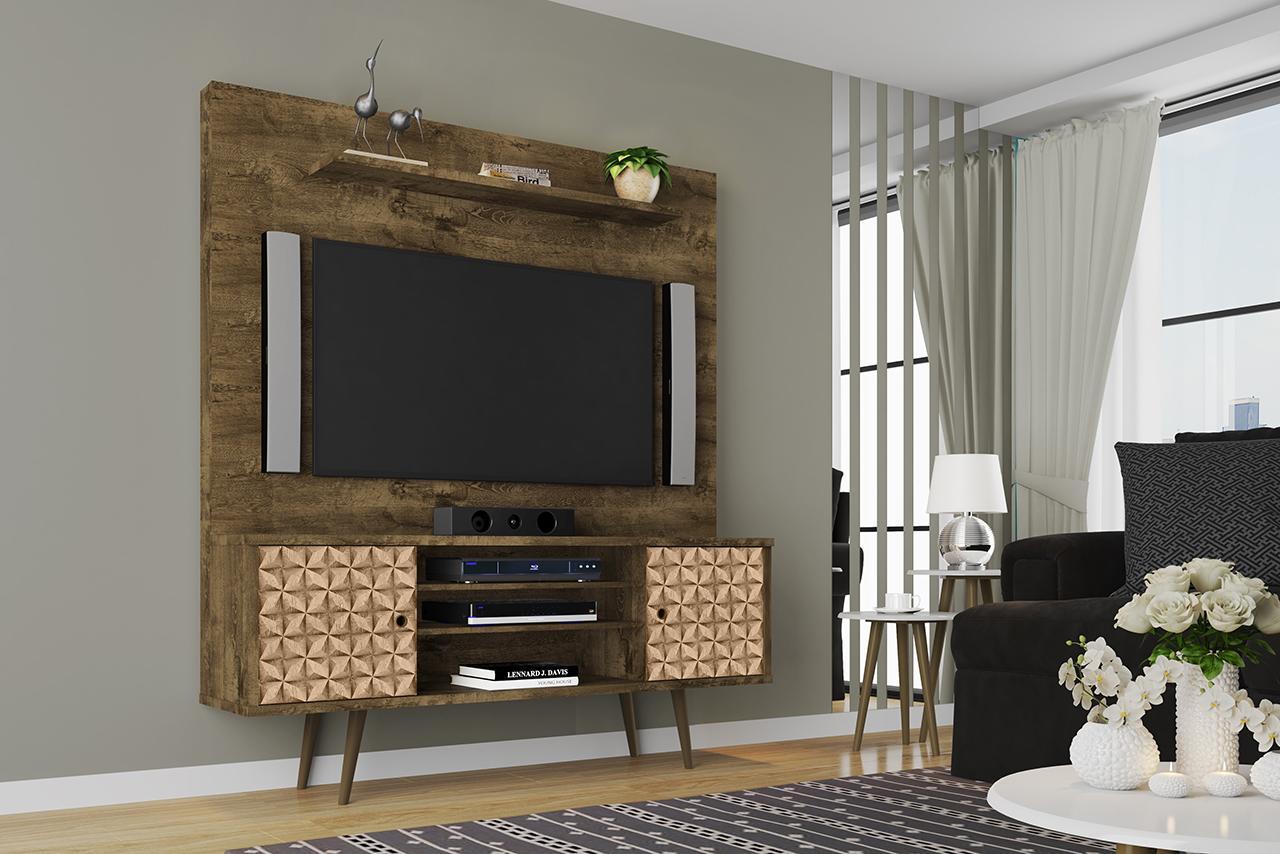 Manhattan Comfort Liberty 63" Freestanding Entertainment Center with Overhead shelf
