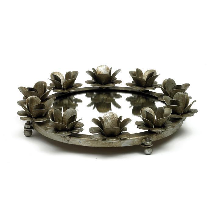 Small Antique Silver Rose Round Mirrored Tray by GO Home