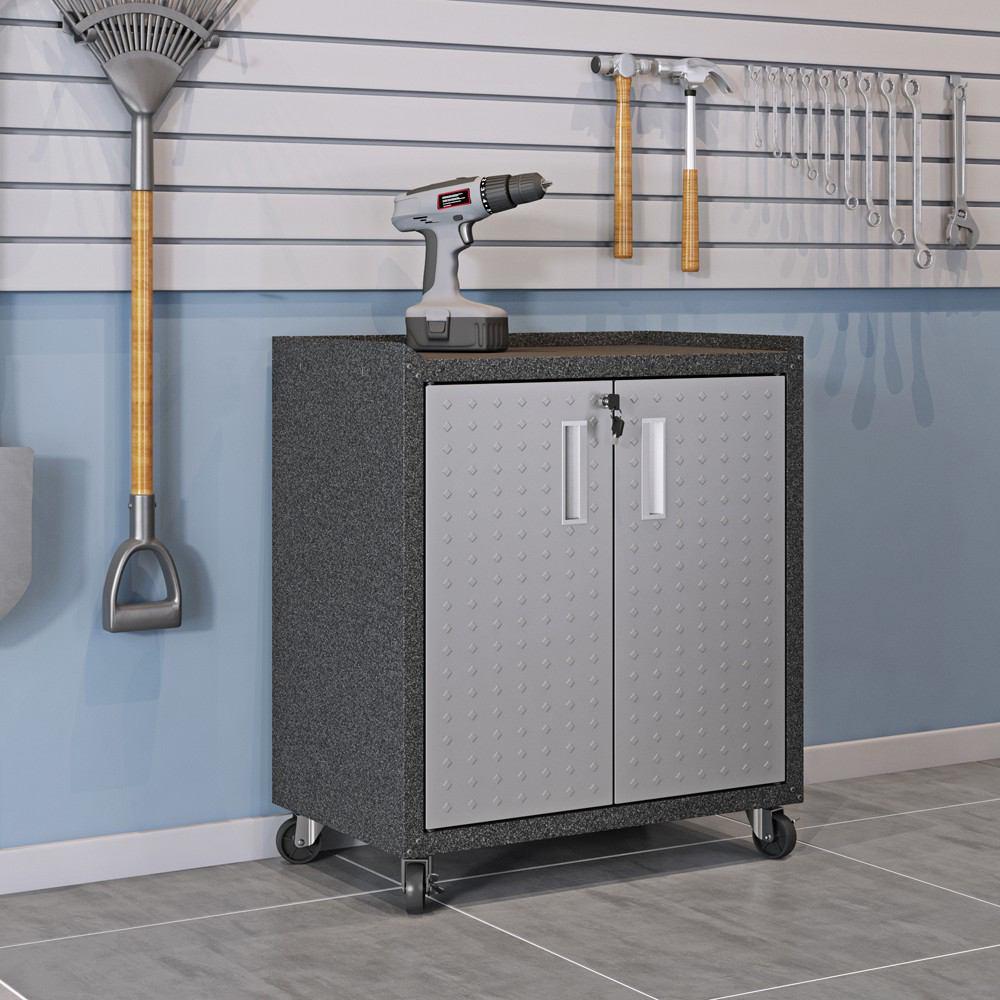 Manhattan Comfort 3-Piece Fortress Mobile Space-Saving Steel Garage Cabinet and Worktable 1.0  in Grey