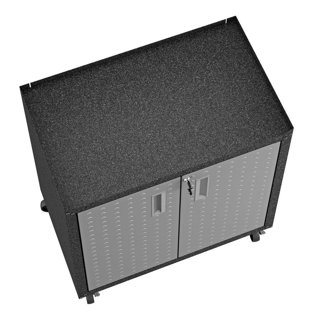 Manhattan Comfort 3-Piece Fortress Mobile Space-Saving Steel Garage Cabinet and Worktable 1.0  in Grey