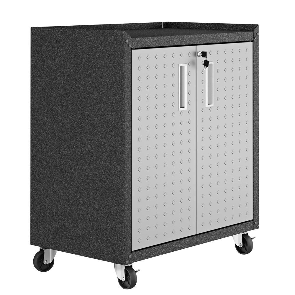 Manhattan Comfort 3-Piece Fortress Mobile Space-Saving Steel Garage Cabinet and Worktable 1.0  in Grey