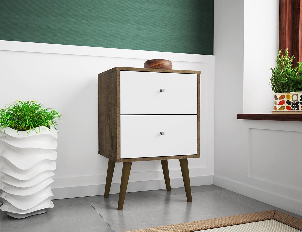 Manhattan Comfort Liberty Mid Century - Modern Nightstand 2.0 with 2 Full Extension Drawers