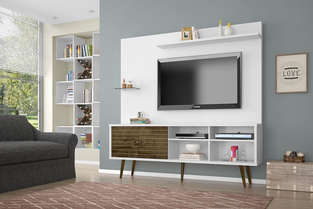 Manhattan Comfort Liberty 70.87" Freestanding Entertainment Center with Overhead shelf