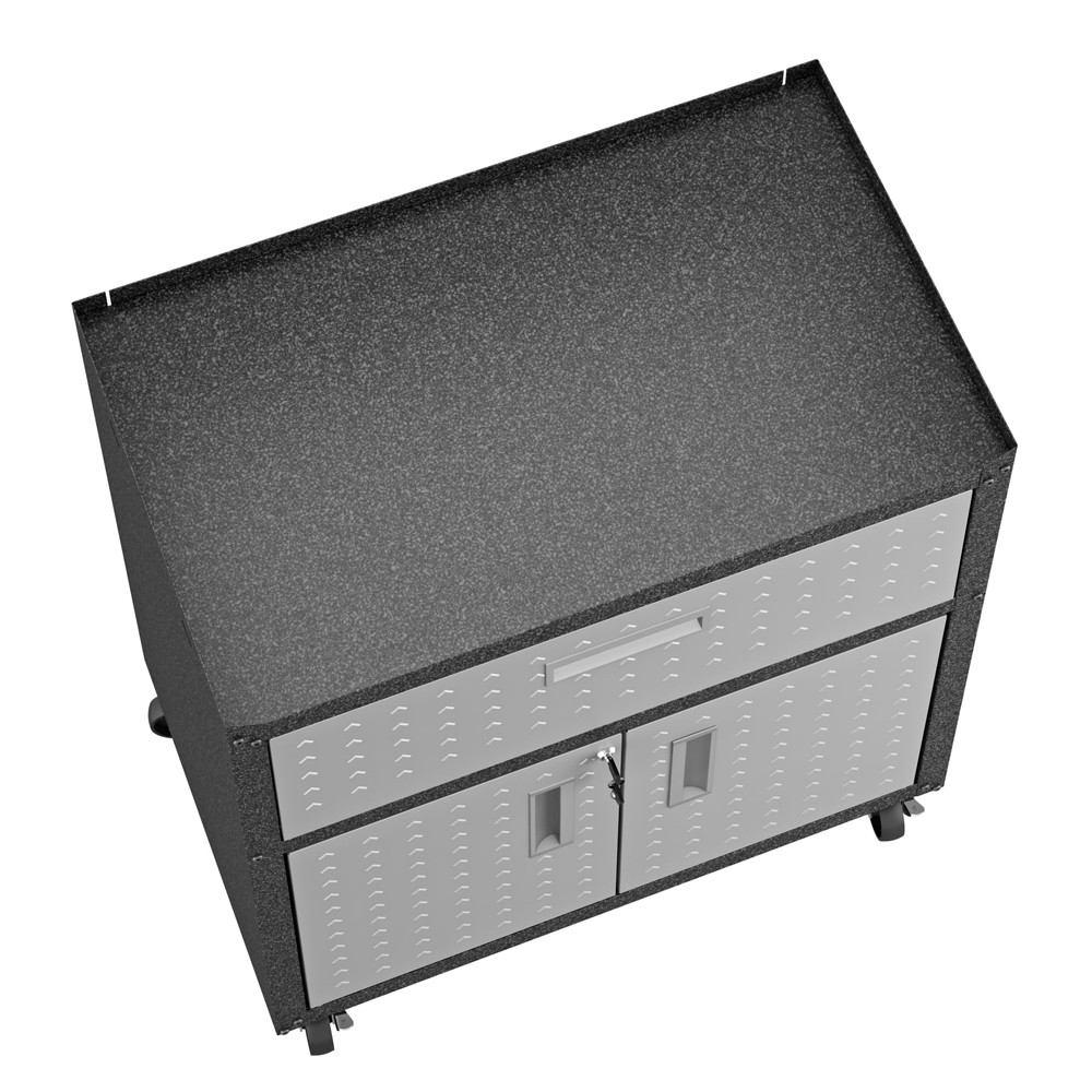 Manhattan Comfort 3-Piece Fortress Mobile Space-Saving Steel Garage Cabinet and Worktable 2.0 in Grey