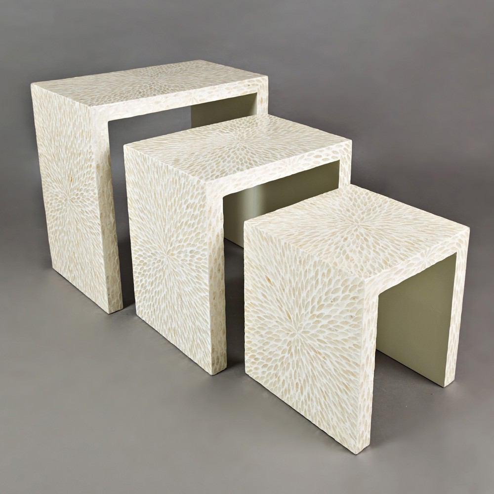 Jofran Global Archive Capiz Basket Weave Nesting Tables - Set Of 3