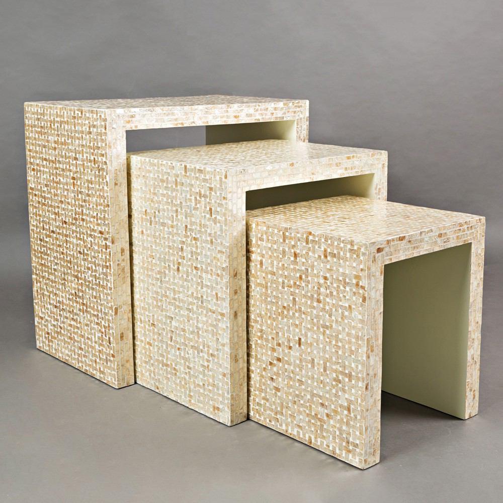 Jofran Global Archive Capiz Basket Weave Nesting Tables - Set Of 3