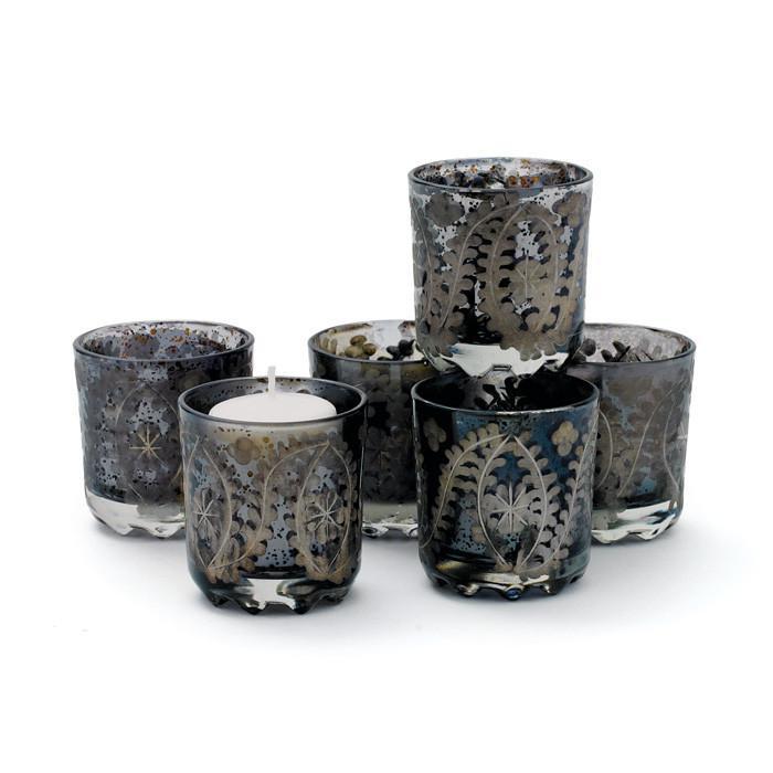 Antique Smokey Etched Mood Votive Candle Holders - Set Of 6 by GO Home