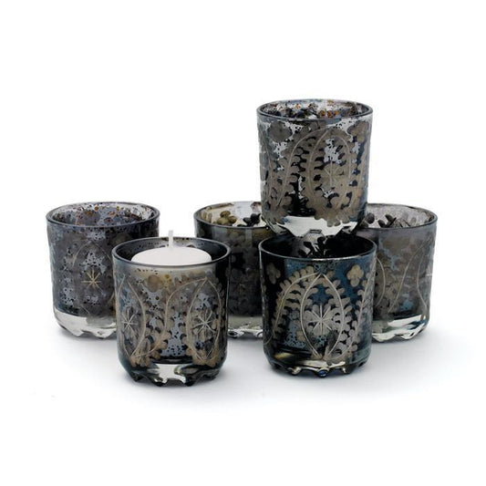 Antique Smokey Etched Mood Votive Candle Holders - Set Of 6 by GO Home