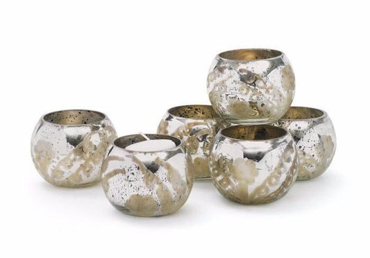 Antique Silver Etched Pristine Votive Holders - Set Of 6 by GO Home