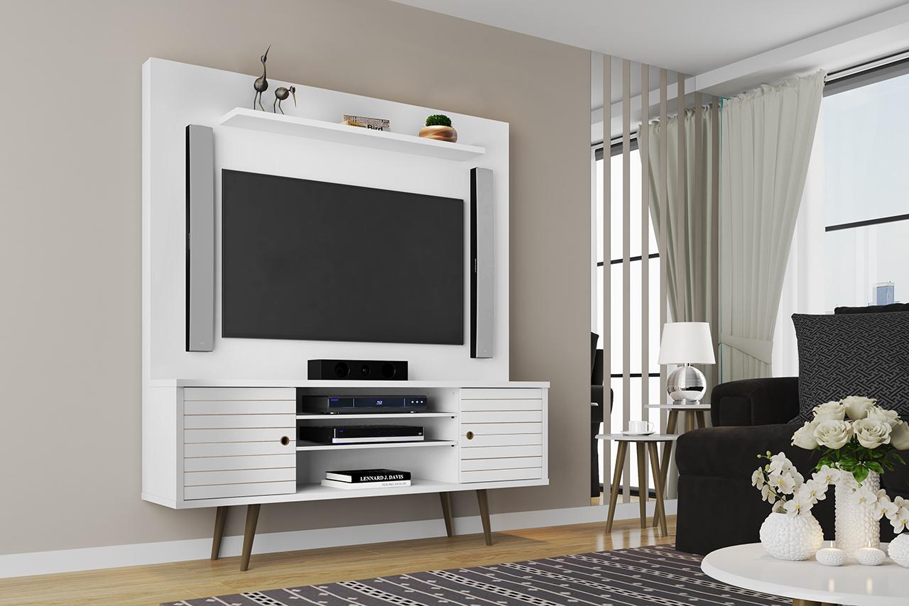 Manhattan Comfort Liberty 63" Freestanding Entertainment Center with Overhead shelf