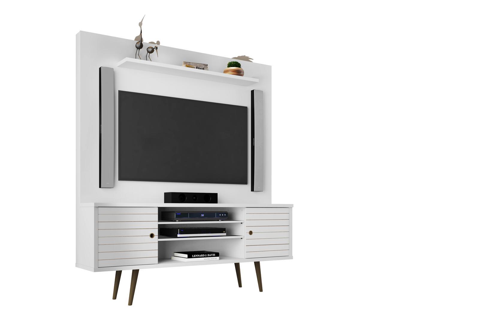 Manhattan Comfort Liberty 63" Freestanding Entertainment Center with Overhead shelf