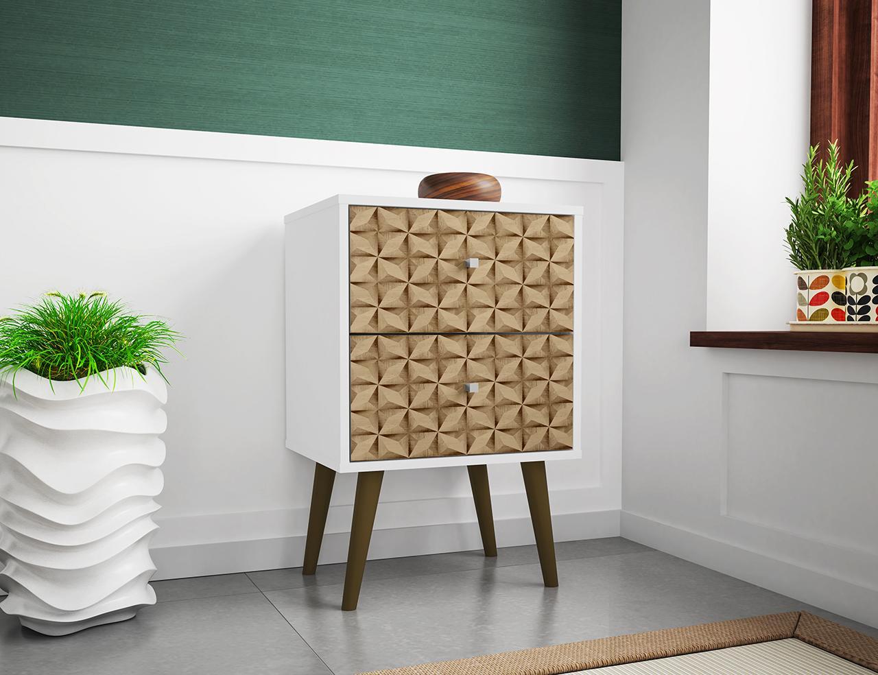 Manhattan Comfort Liberty Mid Century - Modern Nightstand 2.0 with 2 Full Extension Drawers